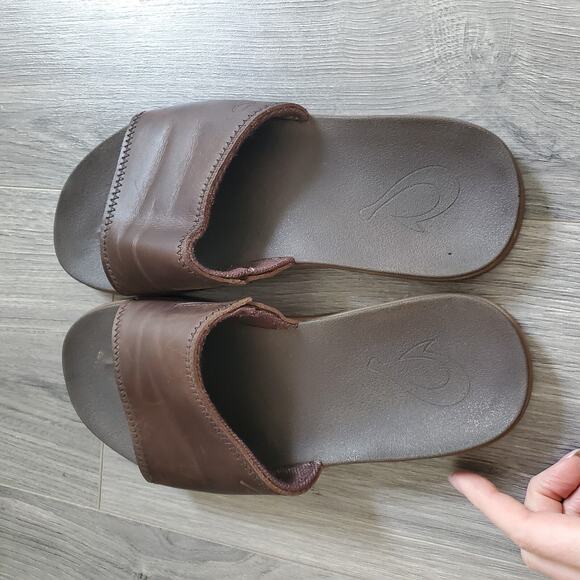 Olukai Sandal Alania Slide Mens 8 Brown Leather Fishing Beach - Picture 5 of 8